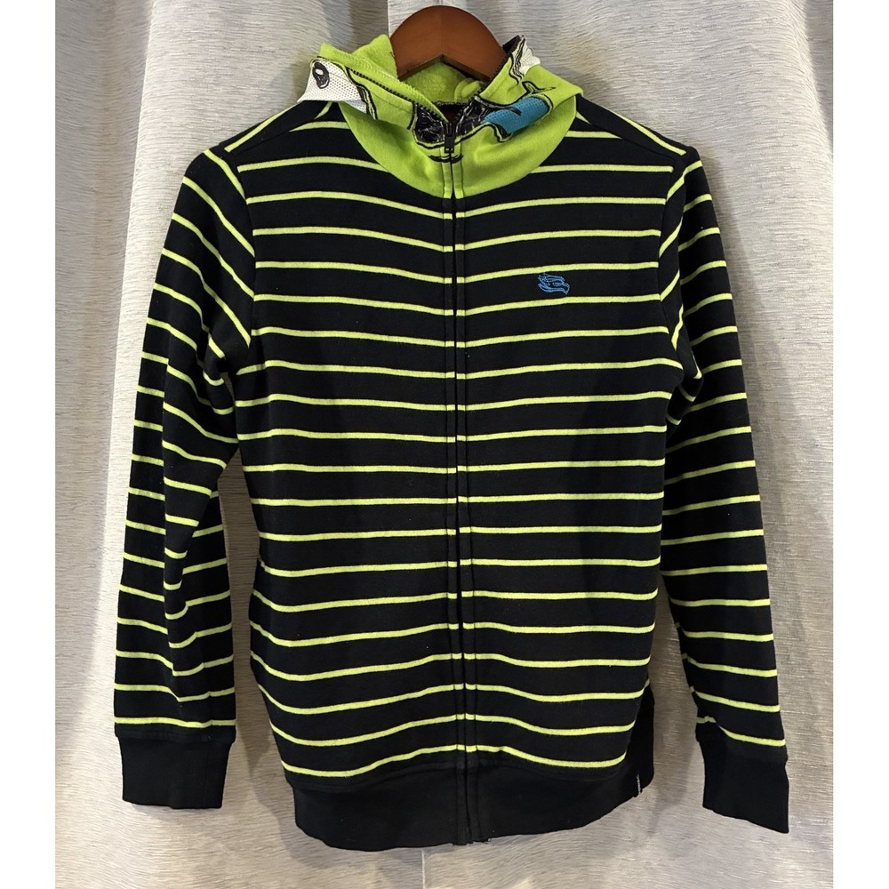 Tony Hawk Hoodie Youth Small Black Striped Full Zip Monster Face Skateboarding